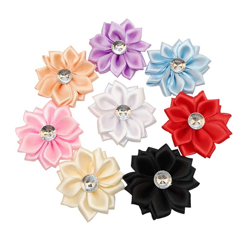 Chenkou Craft 40pcs Satin Ribbon Flower with Pearl Wedding DIY Appliques (Multi) - Image 1